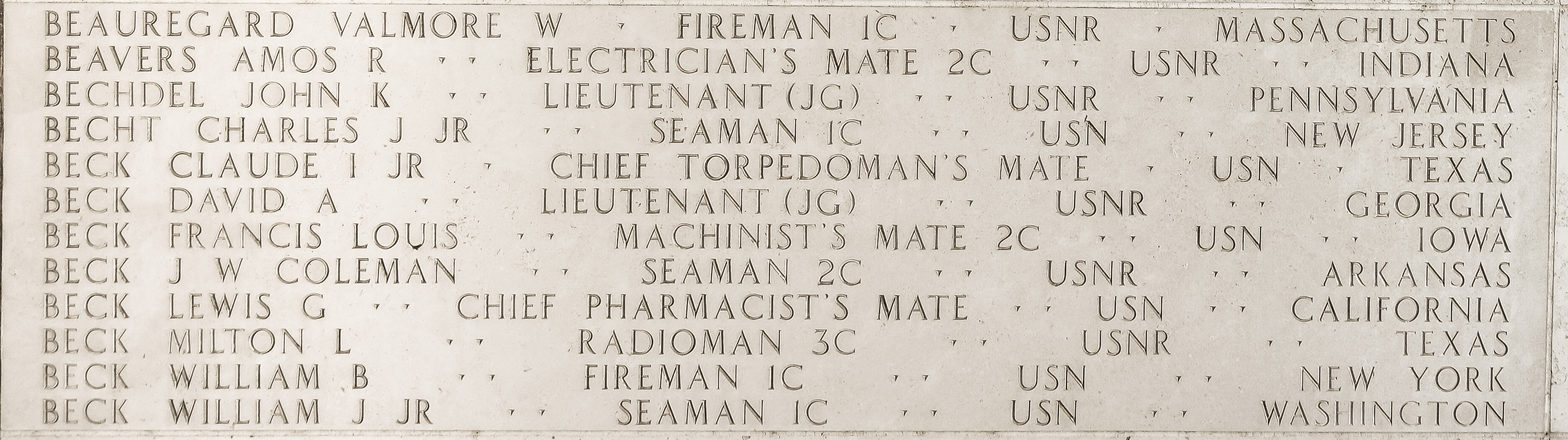 William B. Beck, Fireman First Class